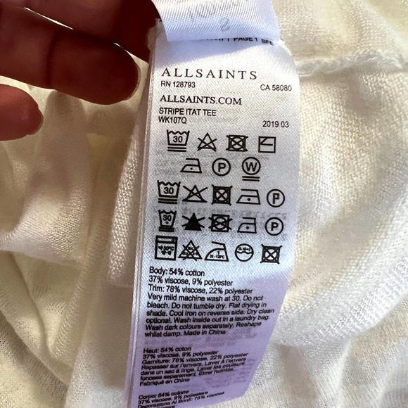 All Saints White Drape Front Blouse Tonal Stripe Size XS EUC - Picture 5 of 9